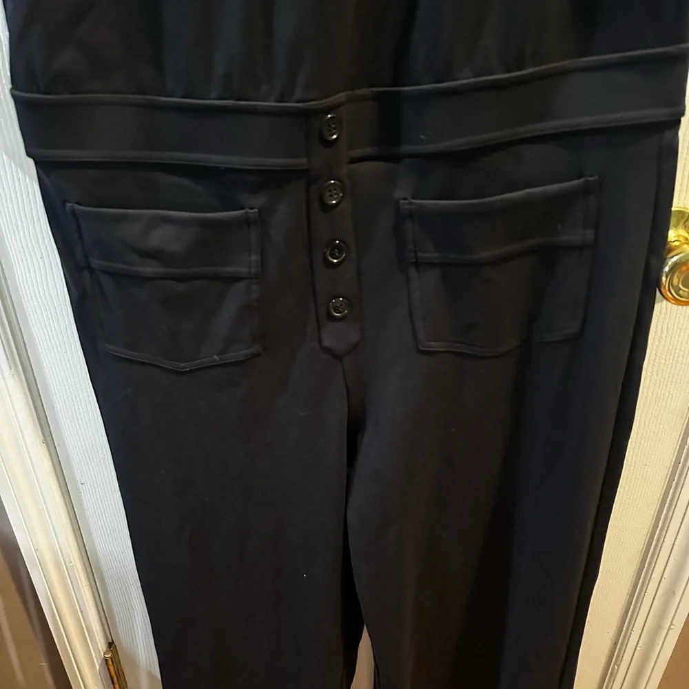 NWT Halara Xl Black Sleeveless Keyhole Jumpsuit Pockets Buttons Work - Picture 5 of 9